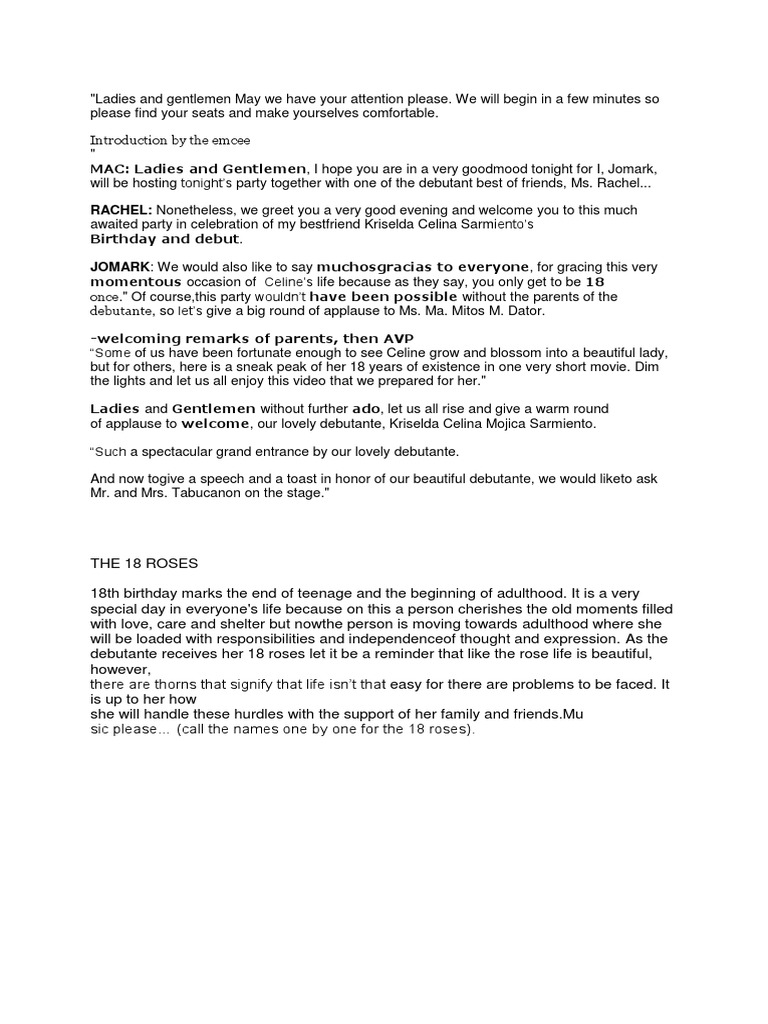 Debut Emcee Script Introduction
