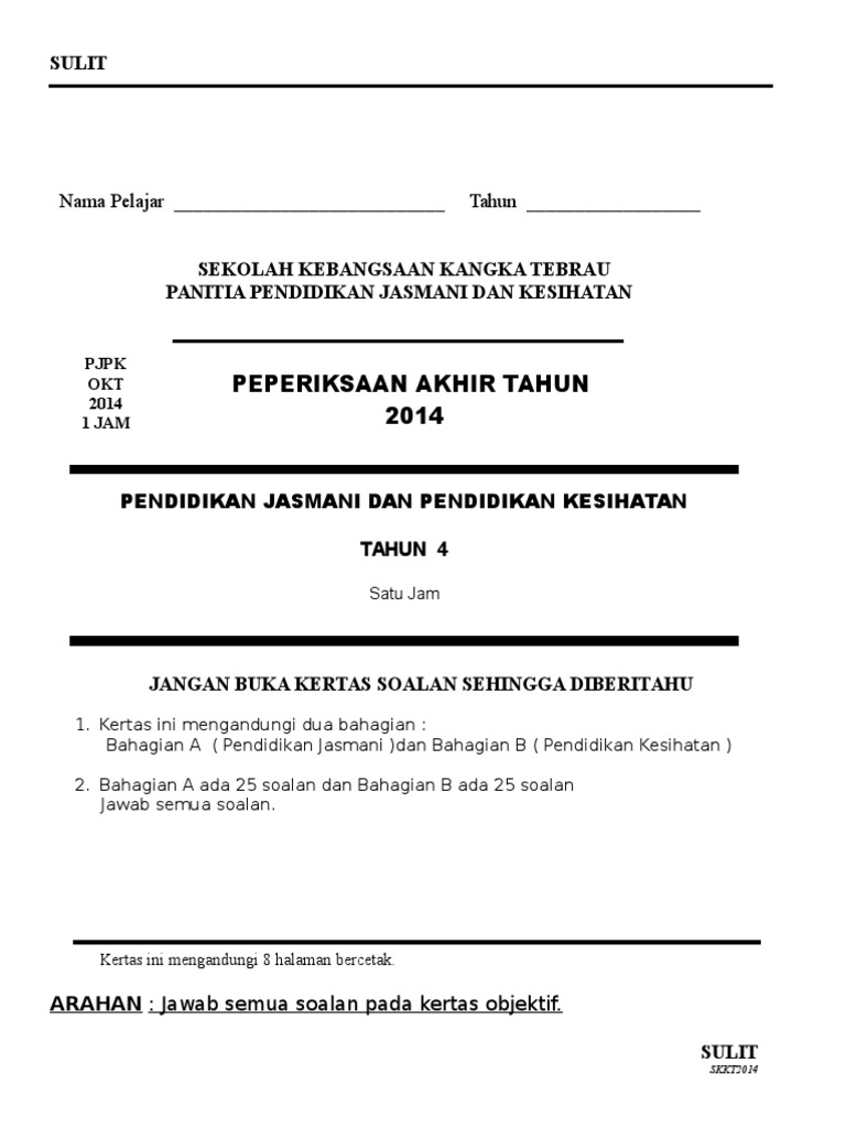 Soalan Pj Tahun 4 Pdf