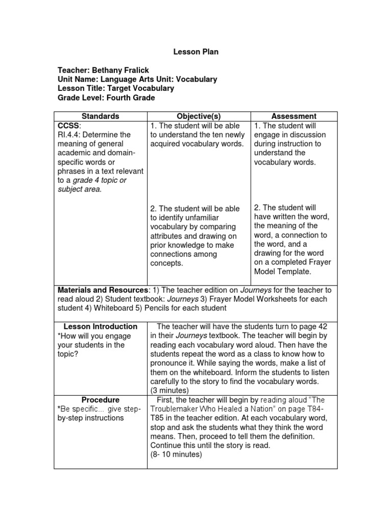 Vocabulary Lesson 2 PDF Vocabulary Lesson Plan