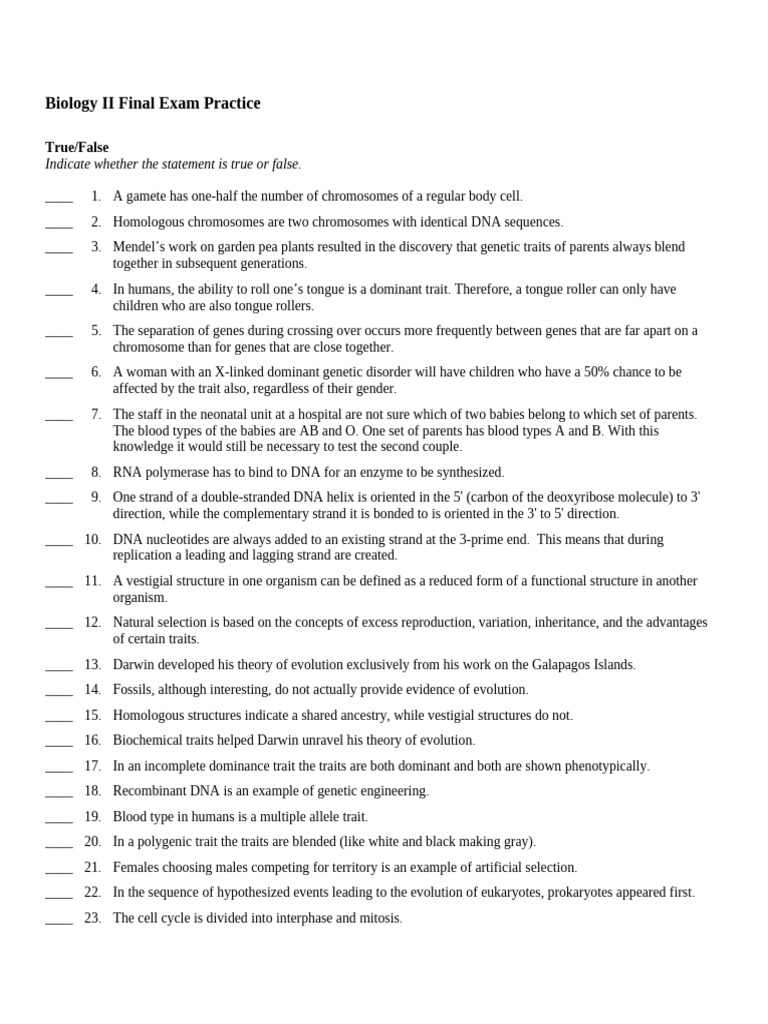 biology ii final exam practice.doc | Translation (Biology) | Genetics