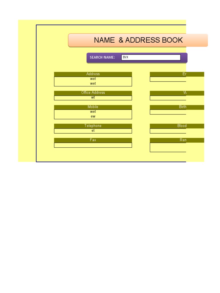 Name and Address Book Template | PDF | Electronics | Telecommunications