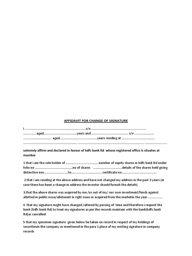 Affidavit For Change of Signature HDFC Bank | PDF | Banks | Government
