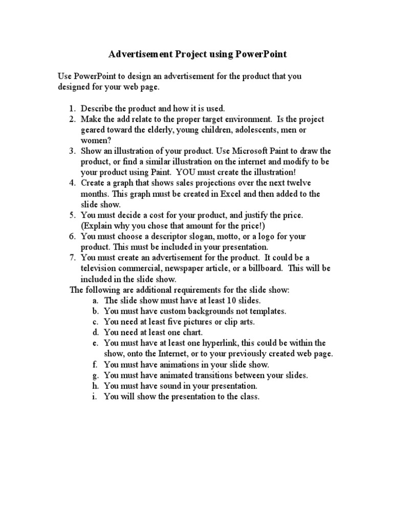 PowerPoint Advertisement Project Guide | PDF | Microsoft Power Point ...