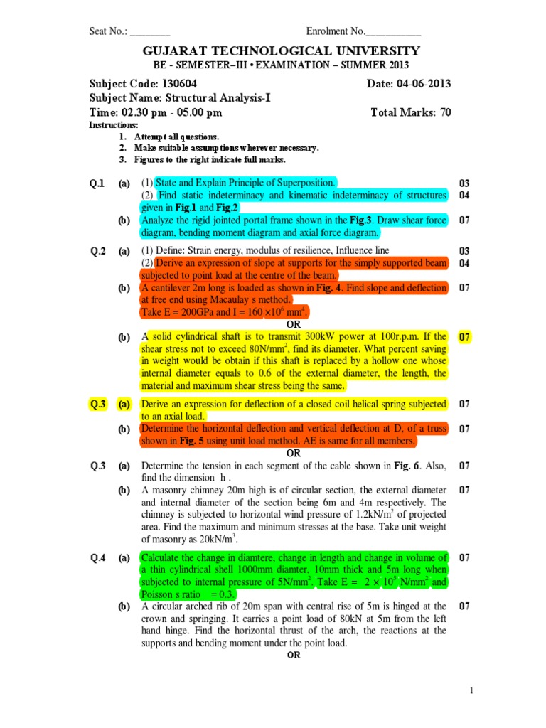 Structural Analysis-I Exam Paper 2013 | PDF | Bending | Stress (Mechanics)