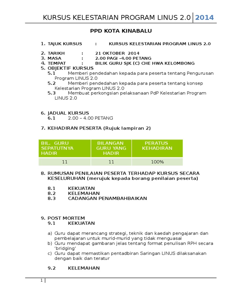 Format Laporan Kursus