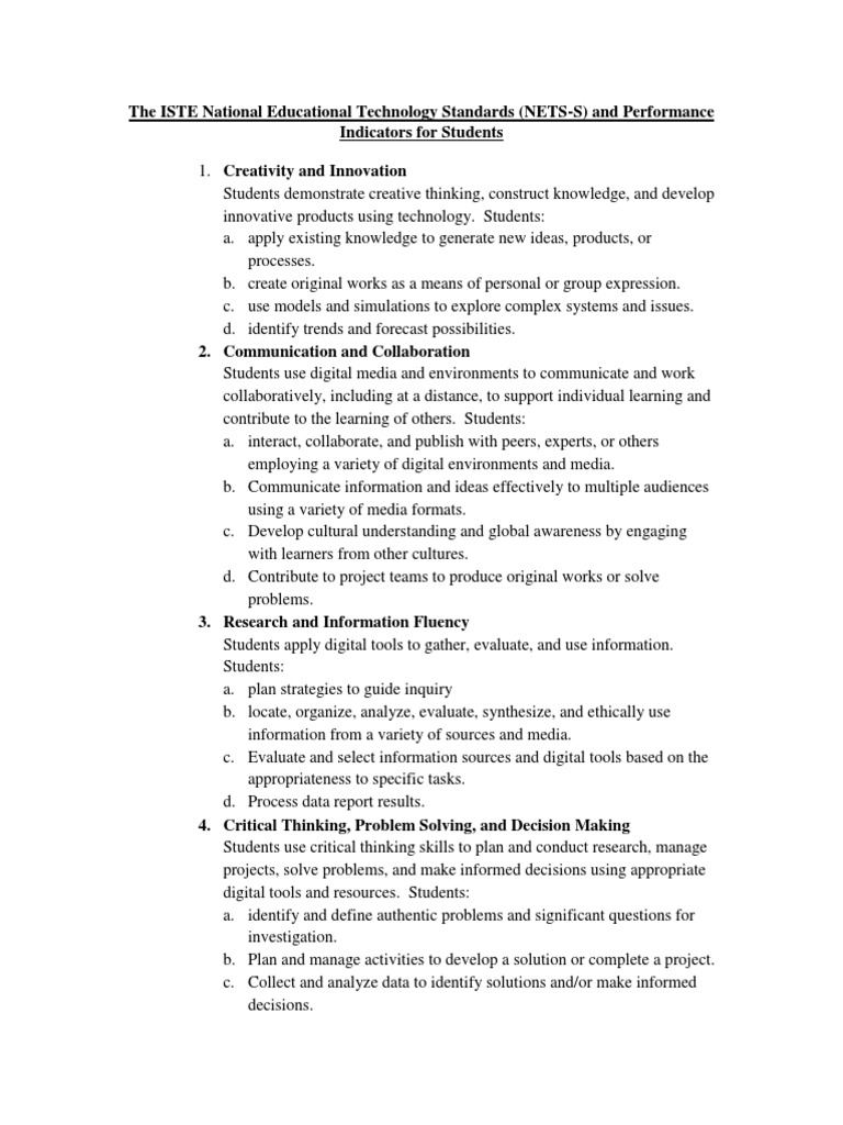 ISTE NETS for Students Overview | PDF | Educational Technology ...