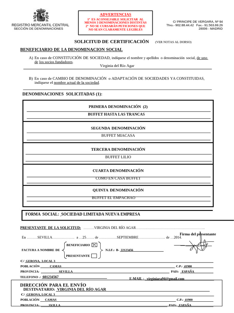 Certificado Negativo De Denominaci n Social Empresa De