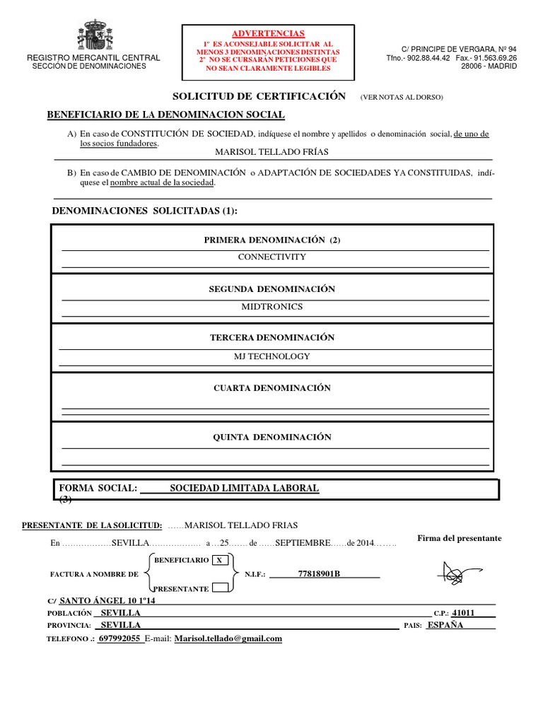 Certificado Negativo de Denominación Social Compañía de responsabilidad limitada Liquidación