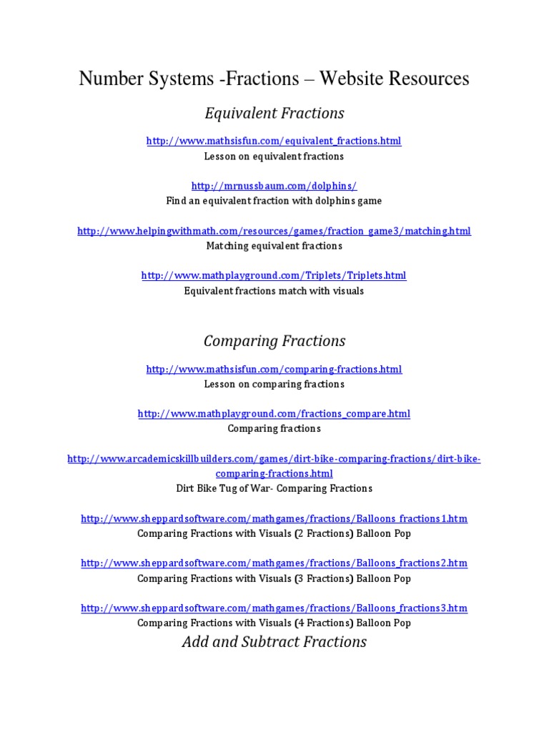 Number Systems -Fractions – Website Resources  Fraction 