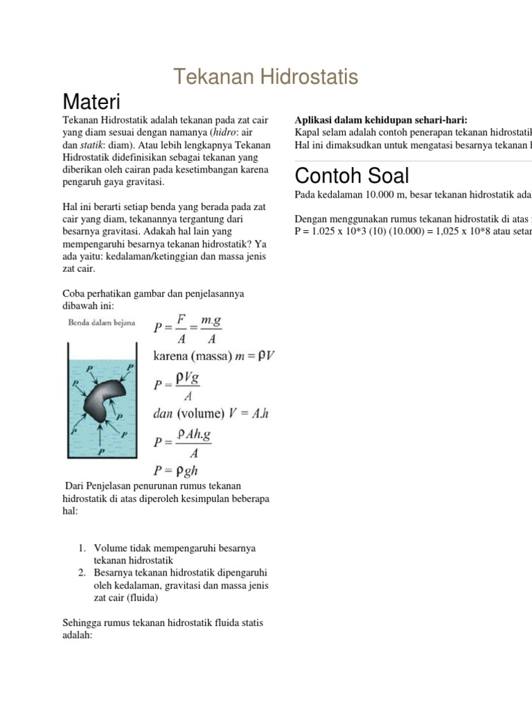 Contoh Soal Tekanan Hidrostatis