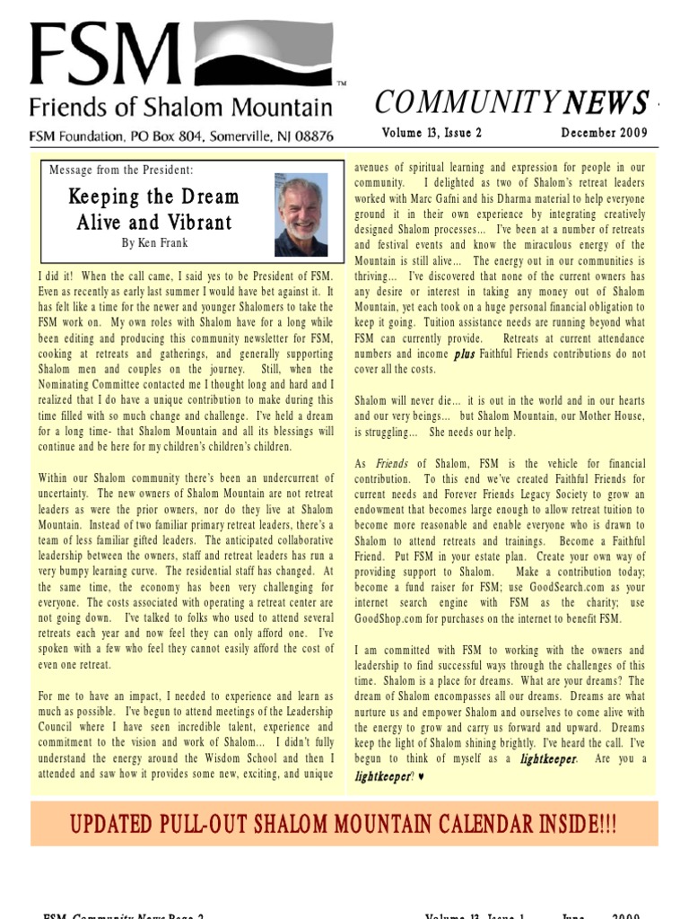 FSM CN V132 and Shalom Mountain Calendar PDF Volunteering Self
