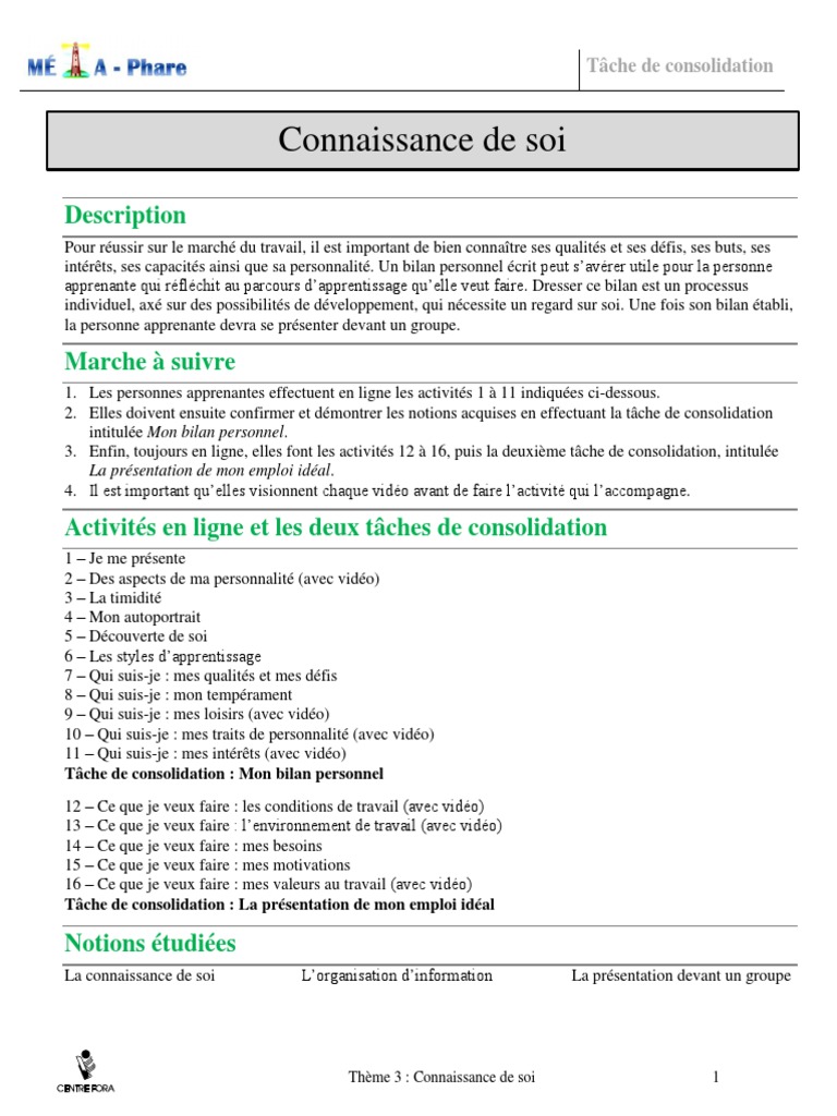 Tache Mon Bilan Personnel Rev SANS MARQUES  Vidéo 