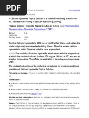 Calcium Hydroxide Topical Solution Pharmaceutical Compounding Nonsterile Preparations