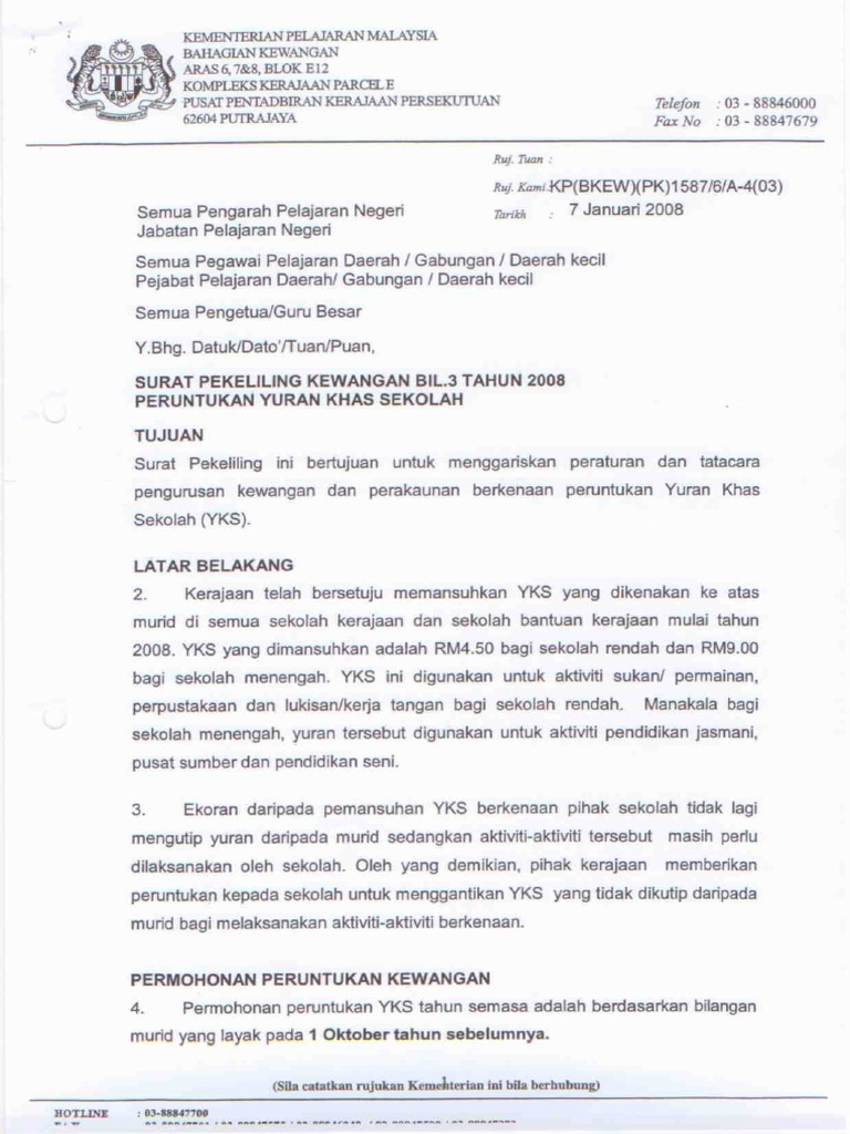 Sp Kewangan Bil 3 2008 Peruntukan Yuran Khas Sekolah Pdf