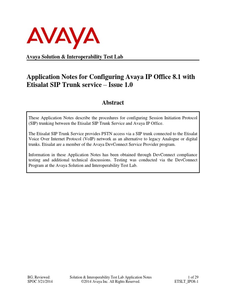 Avaya Etisalat SIP | PDF | Session Initiation Protocol | Voice Over Ip