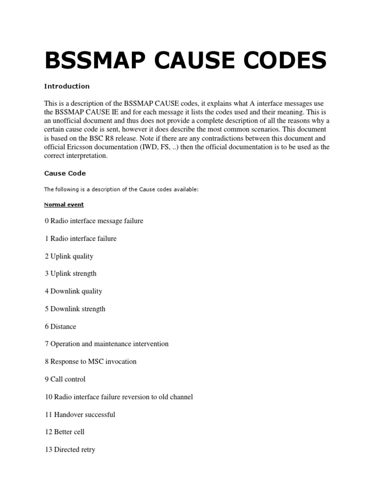 BSSMAP Cause Codes Overview | PDF | Telecommunications | Information ...