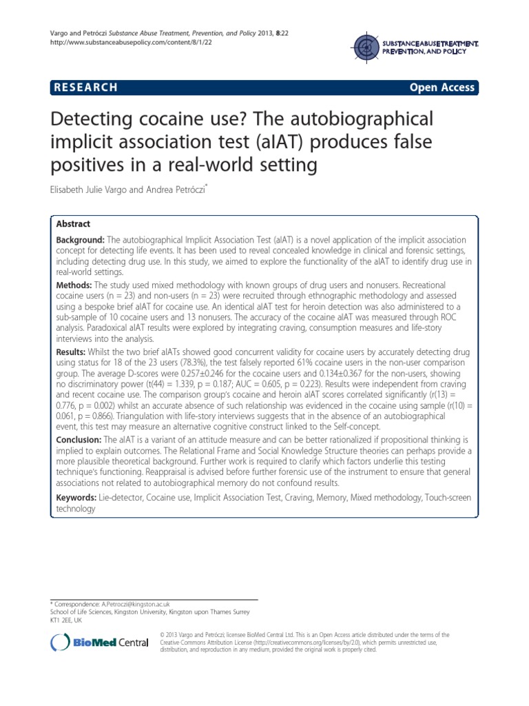 Detecting Cocaine Use? The Autobiographical Implicit Association Test