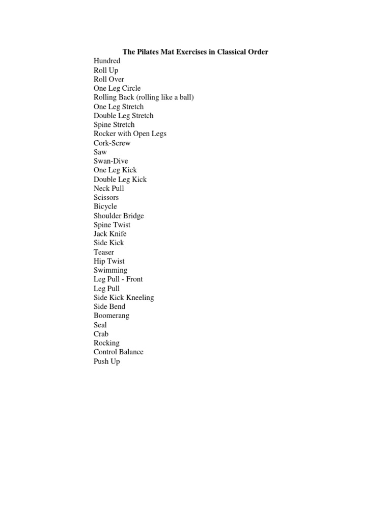 The Pilates Mat Exercises in Classical Order