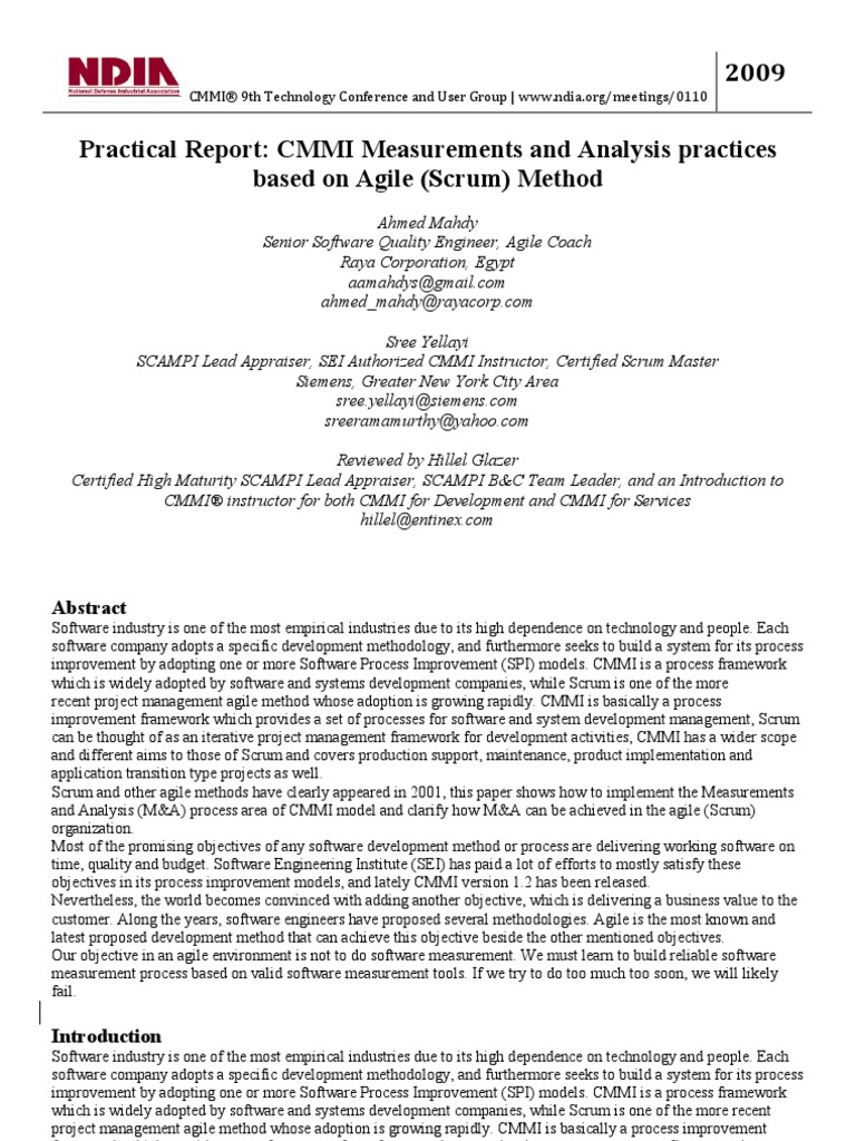 (AgileCMMI) Practical Report: CMMI Measurements and Analysis in Agile ...