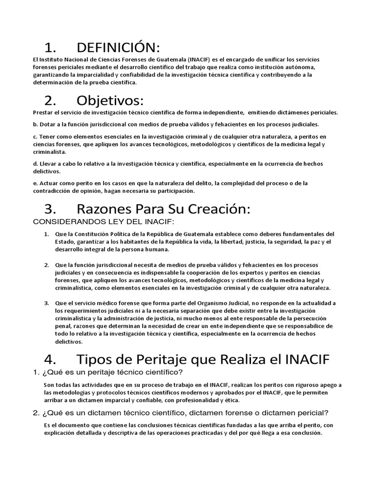 Funciones y Servicios del INACIF en Guatemala | PDF | Testigo experto ...