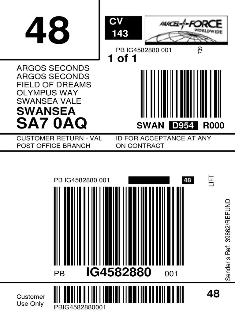 Argos Seconds Return Label PDF