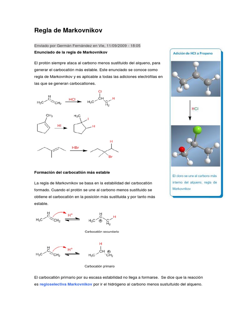 Regla de Markovnikov PDF Compuestos orgánicos Química Orgánica — free download