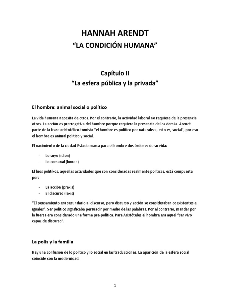 Resumen Hannah Arendt La Condicion Humana
