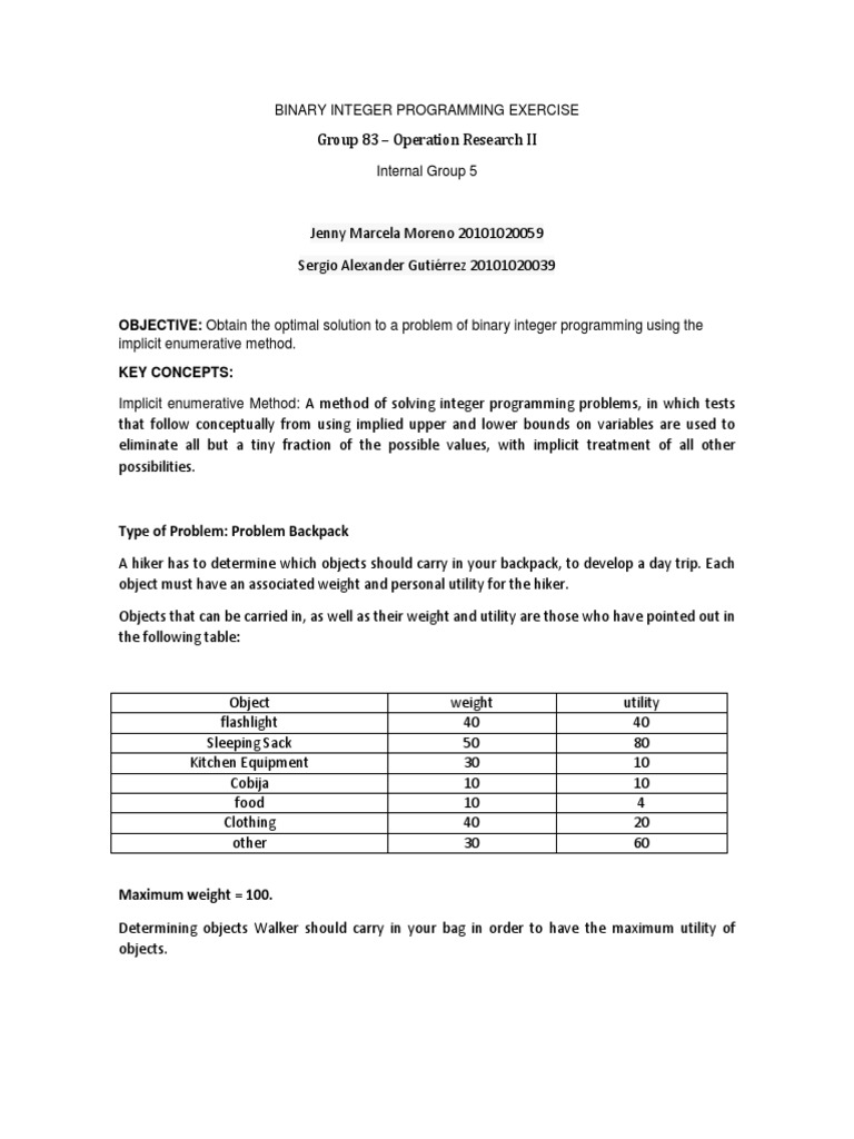 Exercise - Binary Integer Programming | PDF | Mathematical Optimization ...