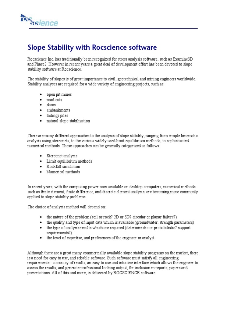 Rocscience Slope Stability Software Overview | PDF | Mechanical ...