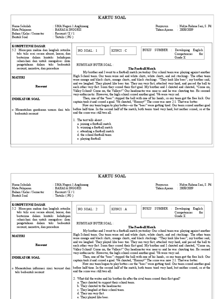 Kartu Soal Bahasa Inggris Doc Butter Nature