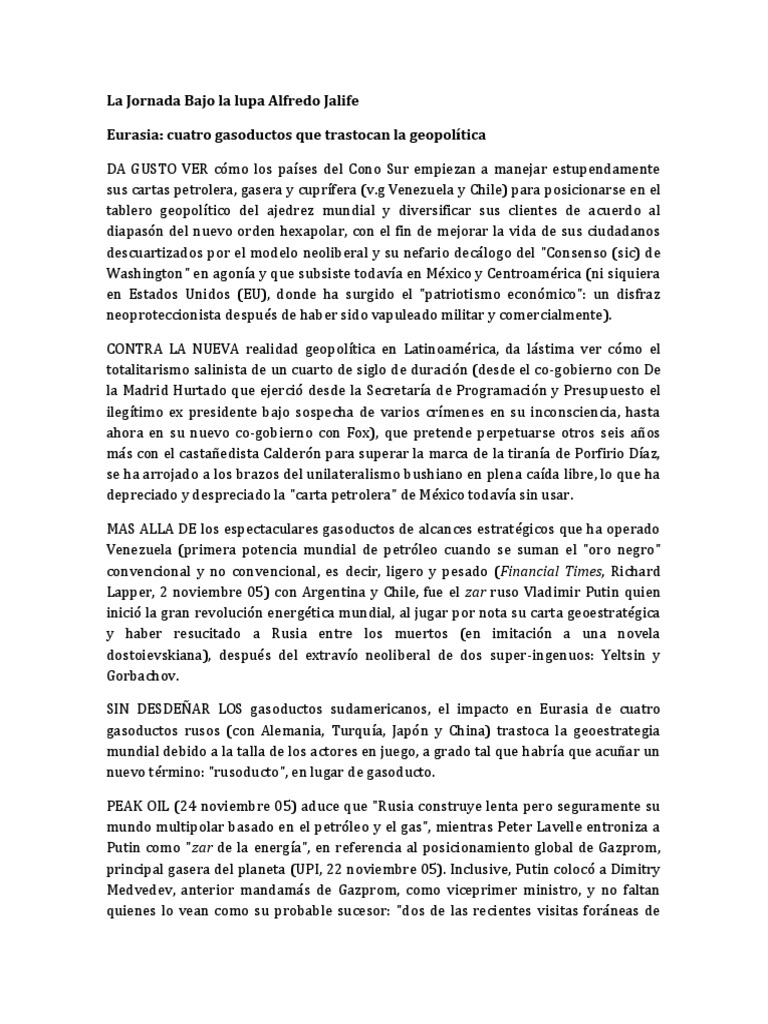 La Jornada Bajo La Lupa Alfredo Jalife PDF Vladimir Putin