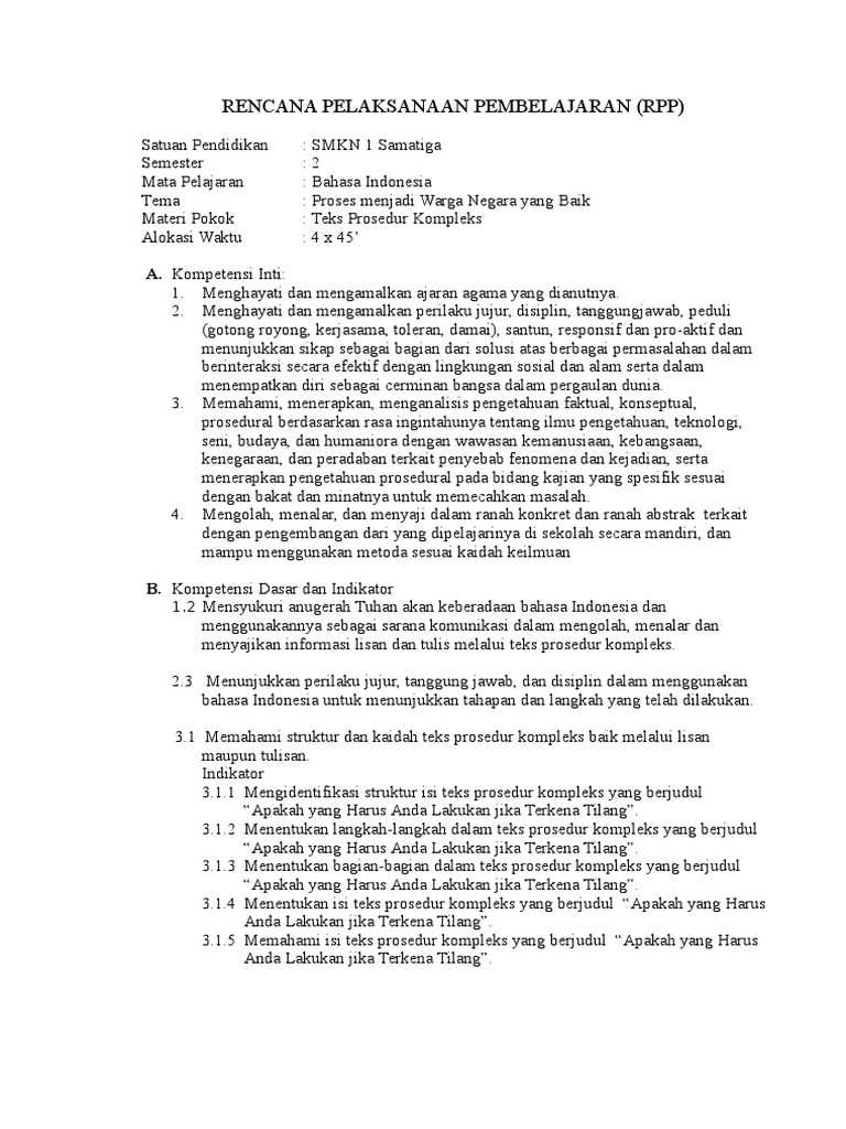 Rpp Smt 2 Teks Prosedur Kompleks Pdf