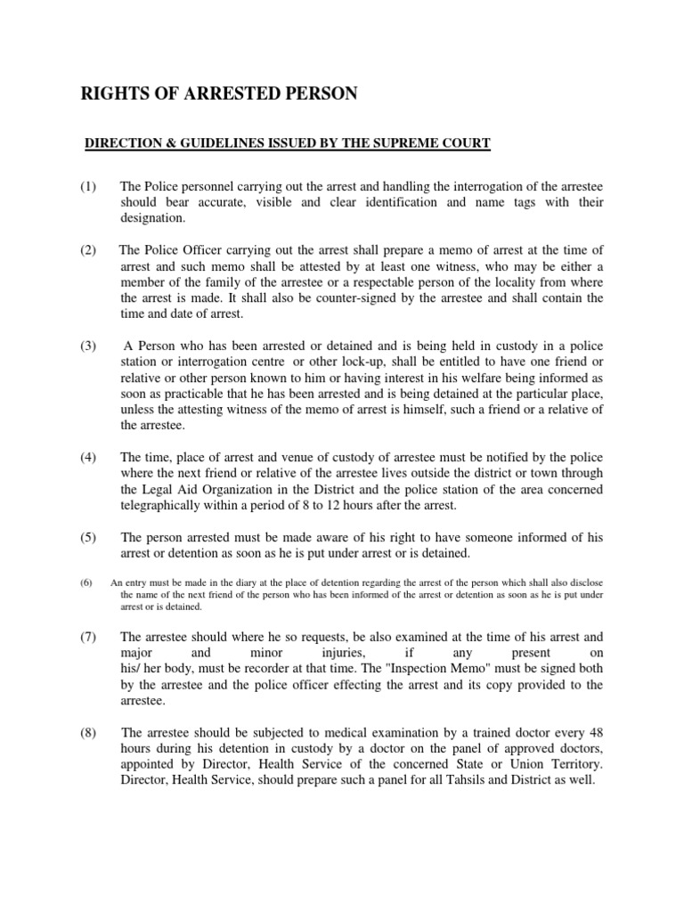 Rights of Arrested Person | PDF | Arrest | Detention (Imprisonment)