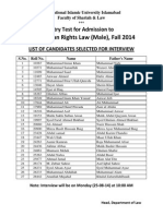 LLM Human Rights Law (Male), Fall 2014: Entry Test For Admission To