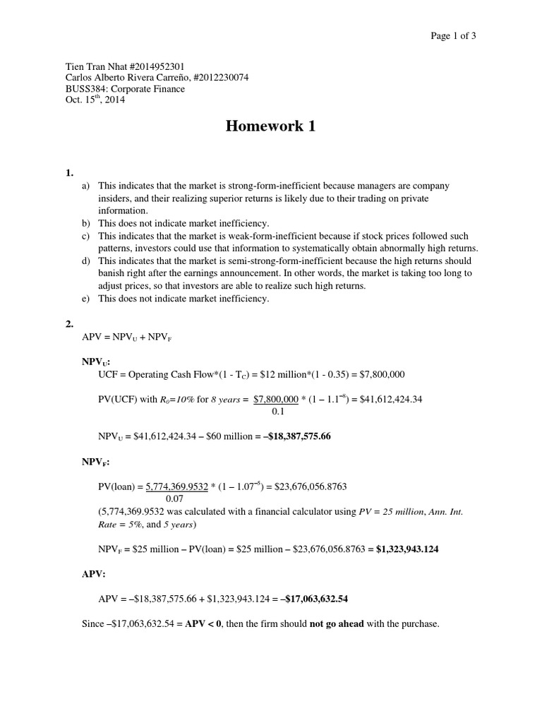 Corporate Finance Homework Analysis | PDF | Cost Of Capital | Business ...