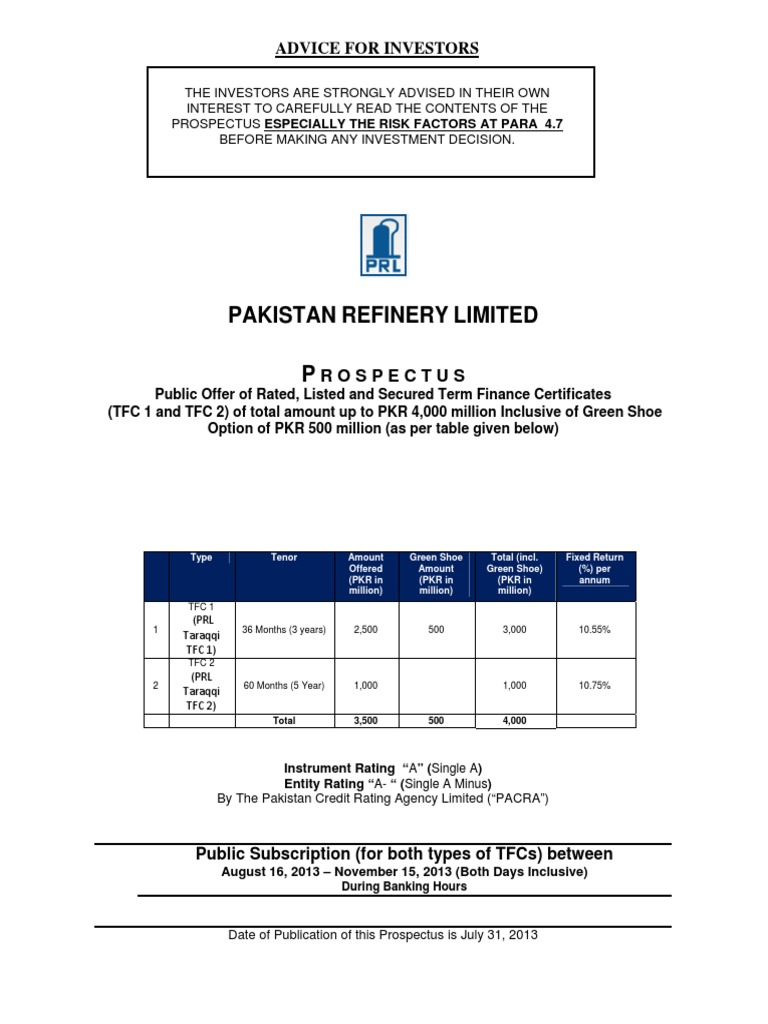 Prospectus PRL Bond Petroleum Bonds (Finance) Free 30day Trial