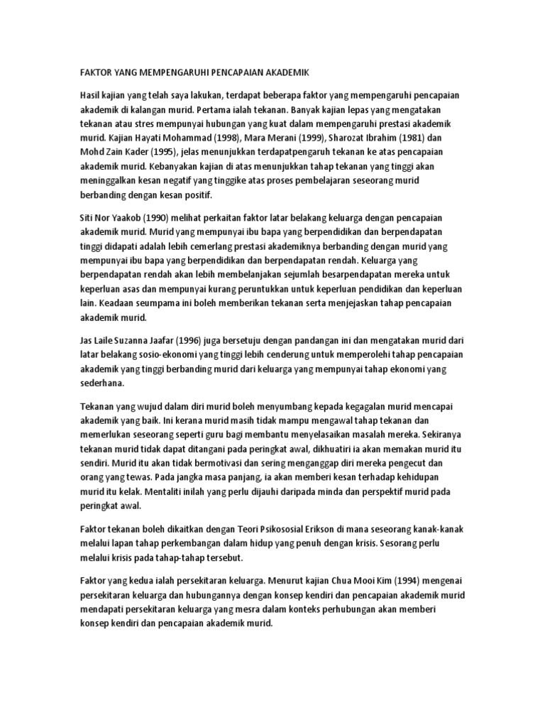 Faktor Yang Mempengaruhi Pencapaian Akademik Pdf
