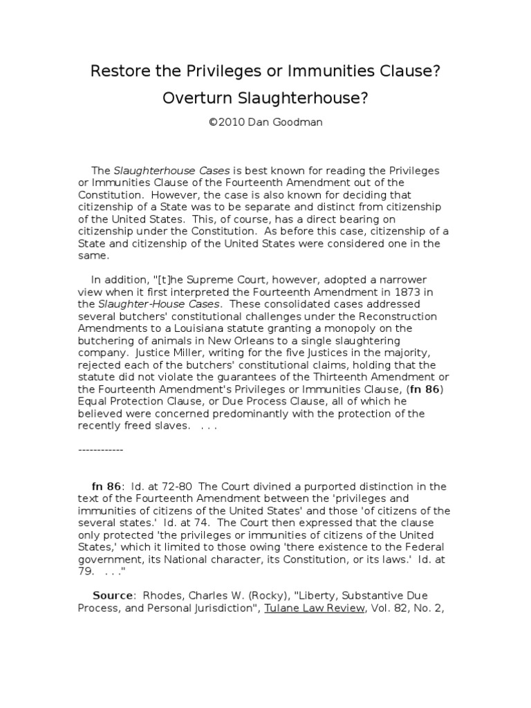 Restore The Privileges or Immunities Clause? PDF Privileges Or