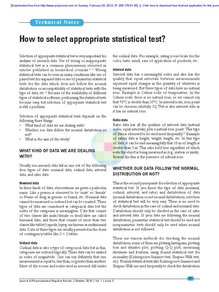 How To Select Appropriate Statistical Test | PDF