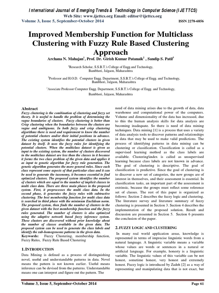 Improved Membership Function For Multiclass Clustering With Fuzzy Rule ...
