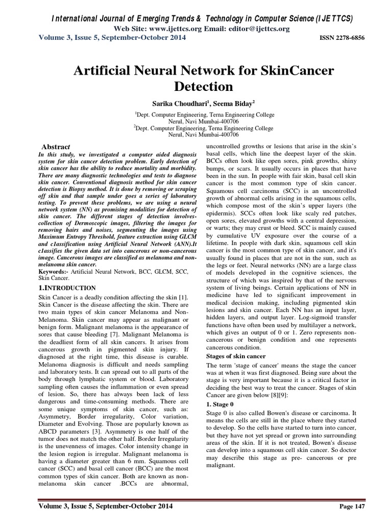 Neural Network for Skin Cancer Detection | PDF