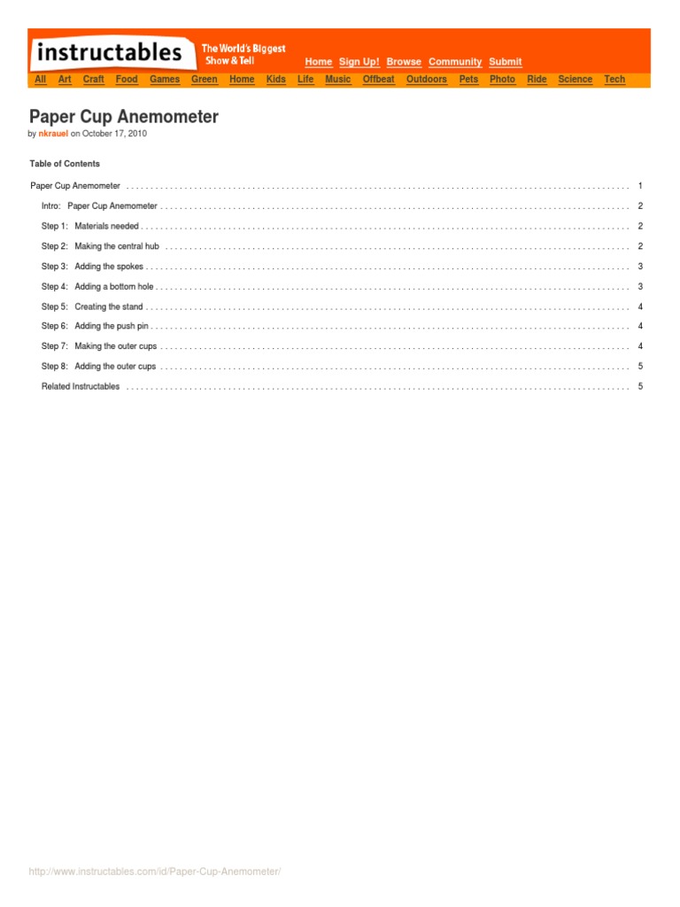 Paper Cup Anemometer PDF Tools Nature