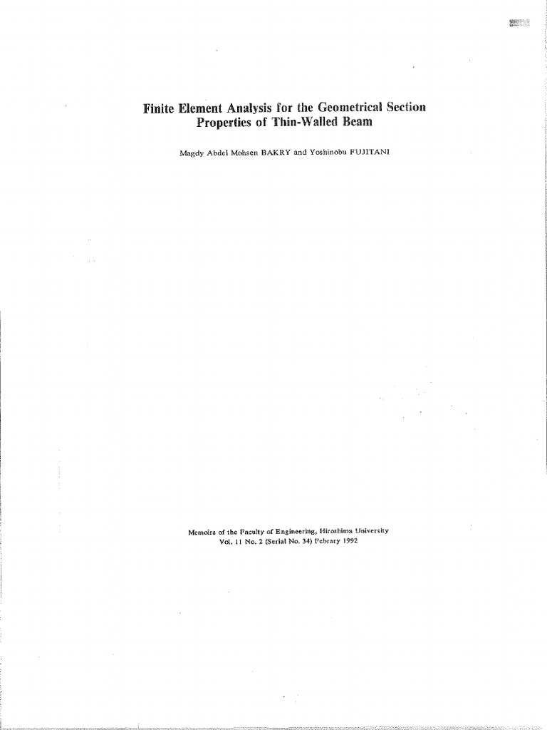 Finite Element Analysis For The Geometrical Section Properties of Thin ...
