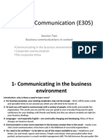 Written Communication (E305) : Session Two Business Communications in Context