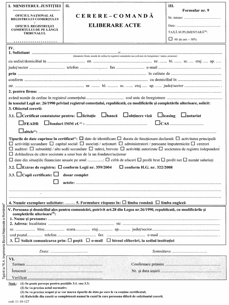 Cerere De Certificat Constatator