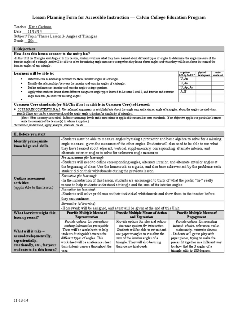 Angles of Triangles Lesson Plan | PDF | Triangle | Angle