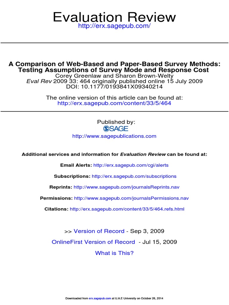 A Comparison of Web-Based and Paper-Based Survey Methods | PDF | Survey ...