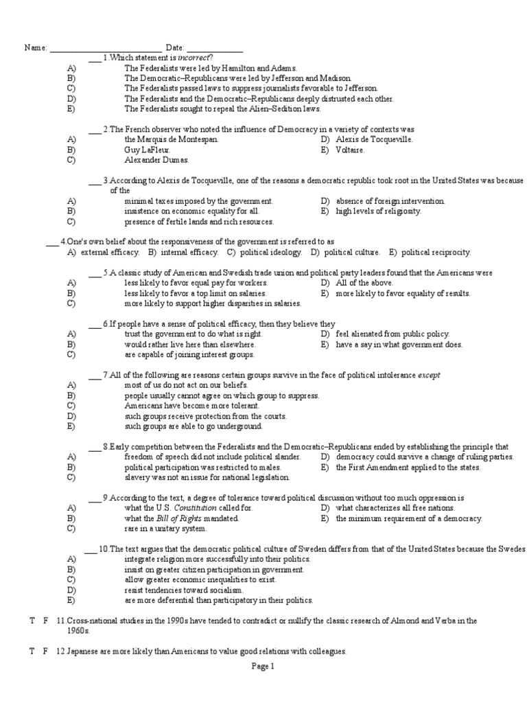 CH. 4 Practice Test PDF Equal Opportunity Federalist Party