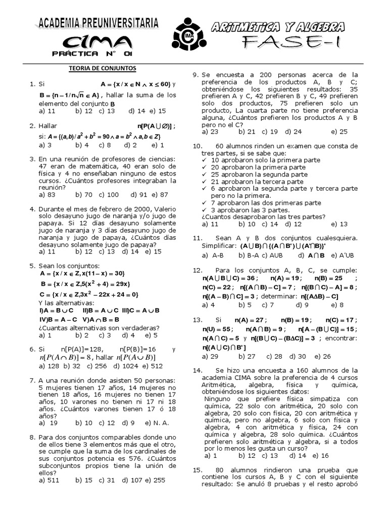 Pract 01 Conjuntos 01 | PDF | Aritmética | Enseñanza de matemática