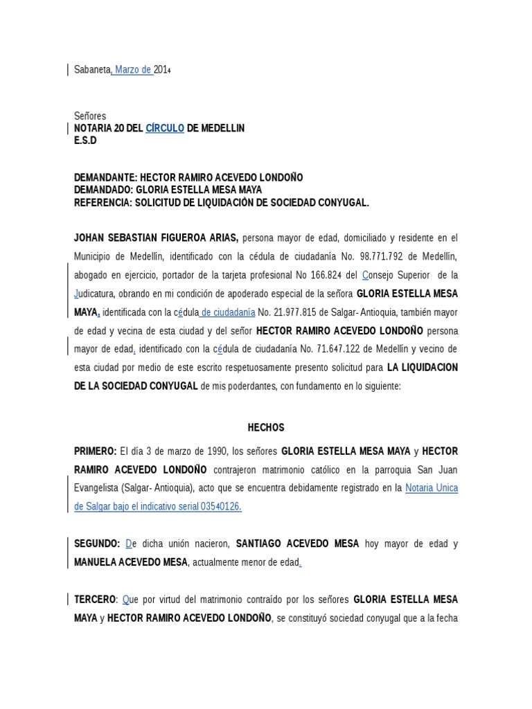 Solicitud de Liquidación Sociedad Conyugal | PDF | Liquidación |  Instituciones sociales